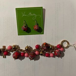Vera Bradley Bauble Earrings and matching Bracelet, Pink Swirl Pattern